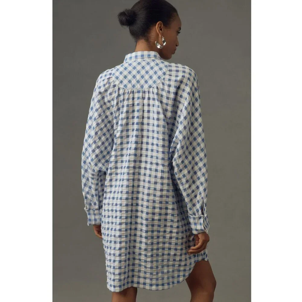 Anthropologie Blue and White Gingham Mini Dress - Picture 10 of 10